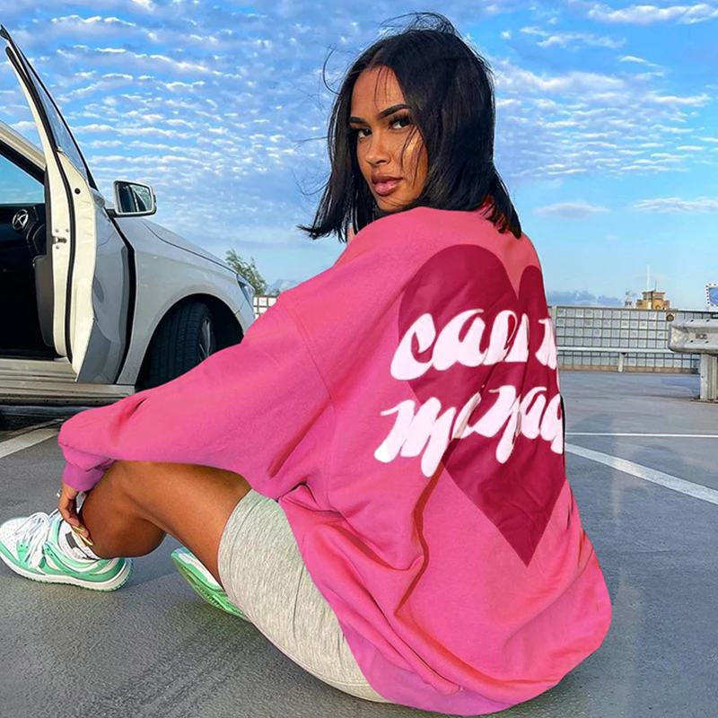 

LVINMW Simple Loose Letters Crew Neck Long Sleeve Hoodies For Women Printing Leisure Stylish Girls Autumn Pullovers Streetwear