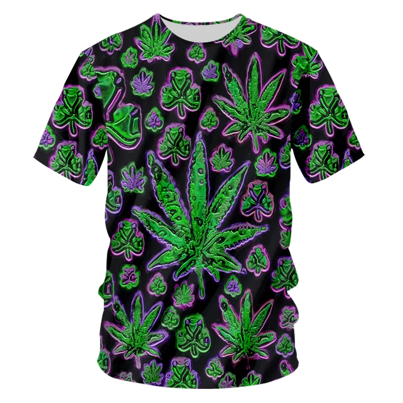 

New Green 3D Leaf Printed Men O Collar Short Sleeve T-Shirt Loose Casual Fashion T Shirt Oversized Tees Top Factory Direct Sale