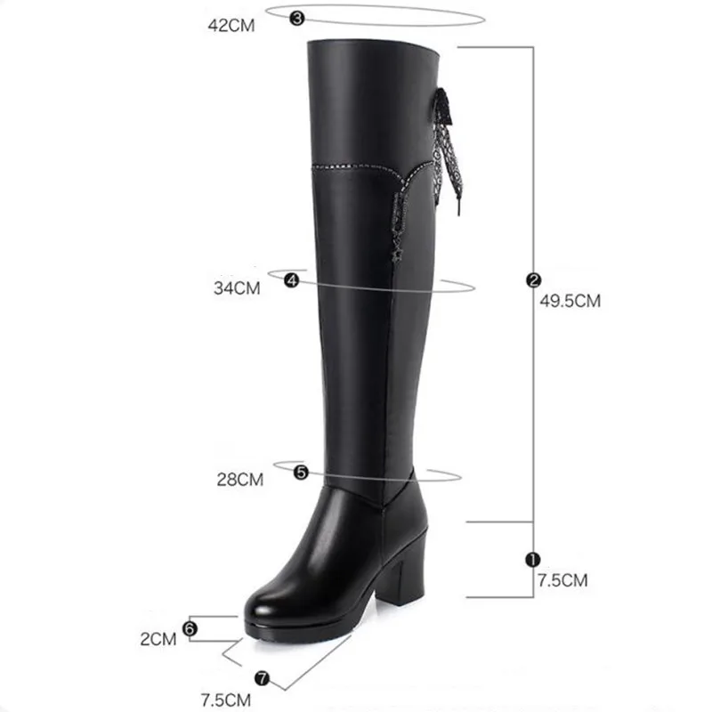 

GKTINOO Fashion Ladies Knee High Winter Boots Soft Genuine Leather Boots Woman Black Zip Warm Fur Women Thigh High Boots Shoes