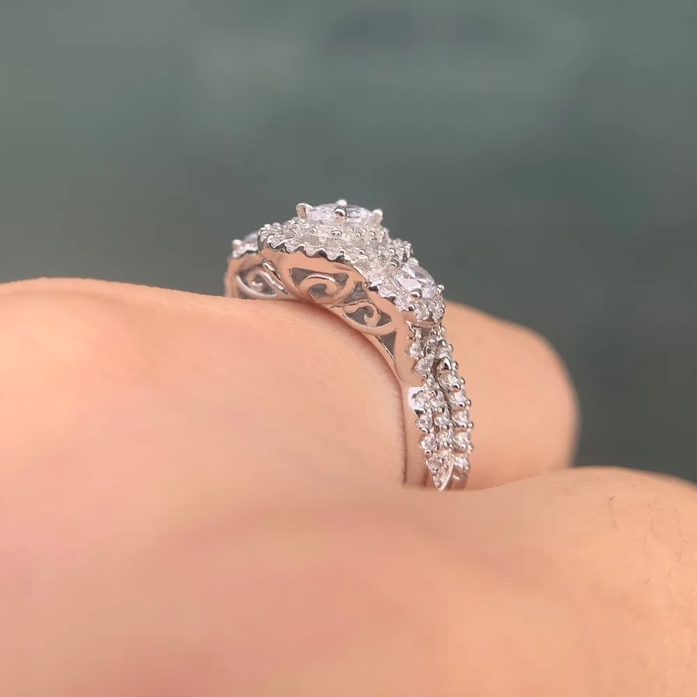Wuziwen Halo Oval Round Cut AAA Zircon 925 Sterling Silver Wedding Ring Set For Women Engagement Promise Rings Jewelry