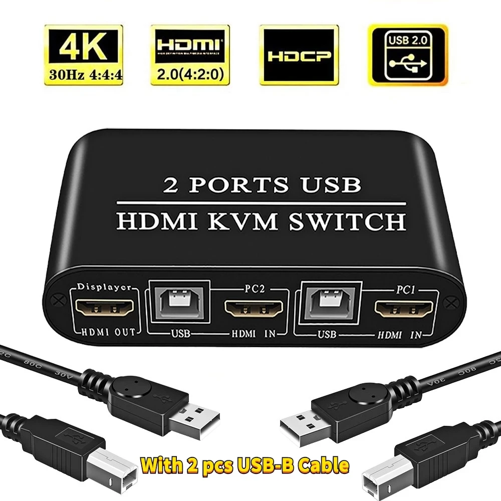 Kvm-interruptor hdmi con 2 puertos 4k @ 30hz, 3d e 1080p, soporte,...