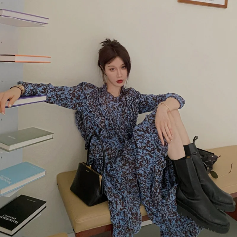 

New Dress Fairy Lady Super Fairy Style French Design Long Sleeve Floral Dress Light Luxury