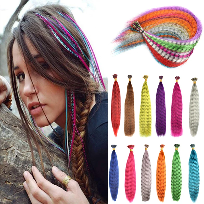 Искусственные радужные накладные волосы WIGSIN шиньон с перьями Длинные прямые