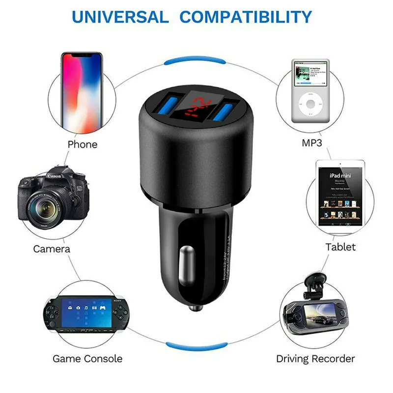 3.1A сдвоенный USB для быстрой зарядки Автомобильный держатель для телефона на Зарядное устройство с светодиодный Дисплей вольтметр с экраном 12 V/24 V аксессуары для автомобильного интерьера