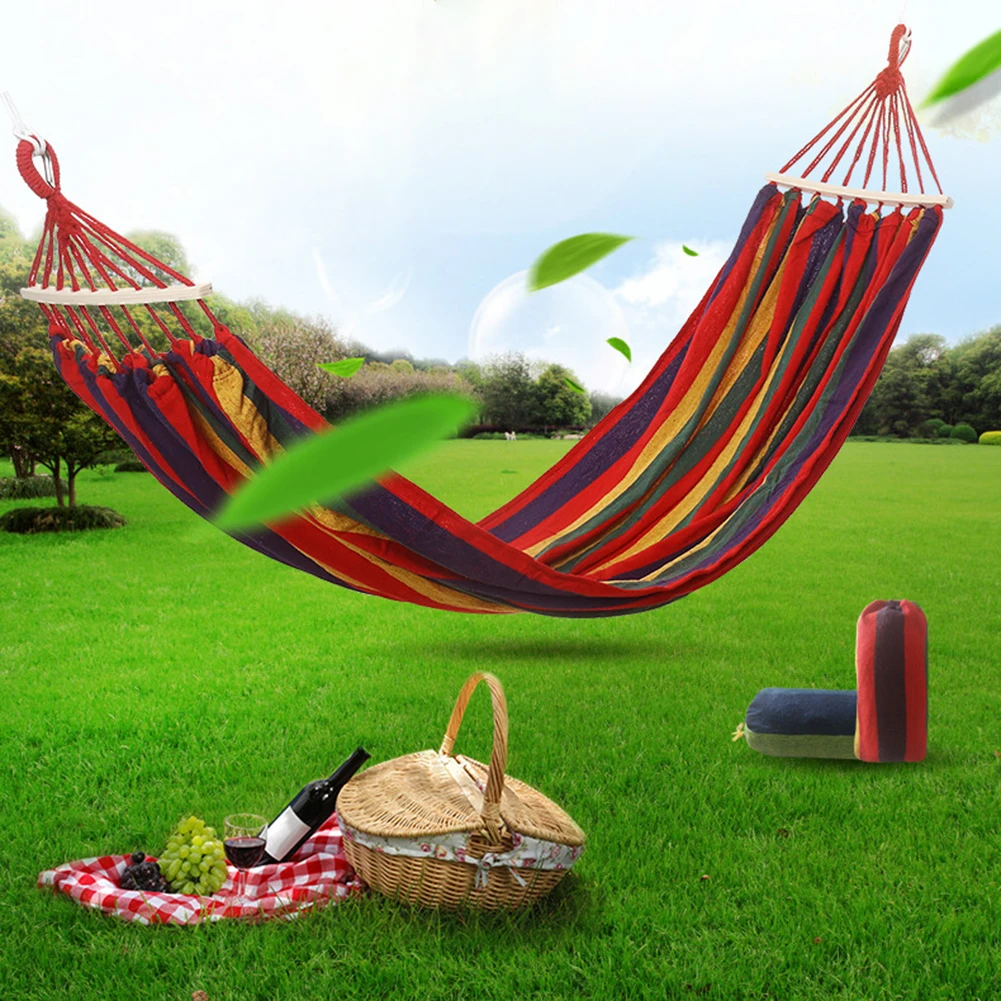 

Portable Camping Hammock Leisure Hammock Indoor Outdoor Travel Chair Swing Garden Terrace Leisure Stripe Hammock Hanging Bed