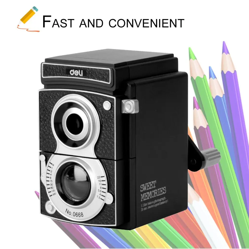 Deli 0668 Mechanical Pencil Sharpener Innovative Manual Sharpening Tool Camera Design School Stationery For Student | Канцтовары для
