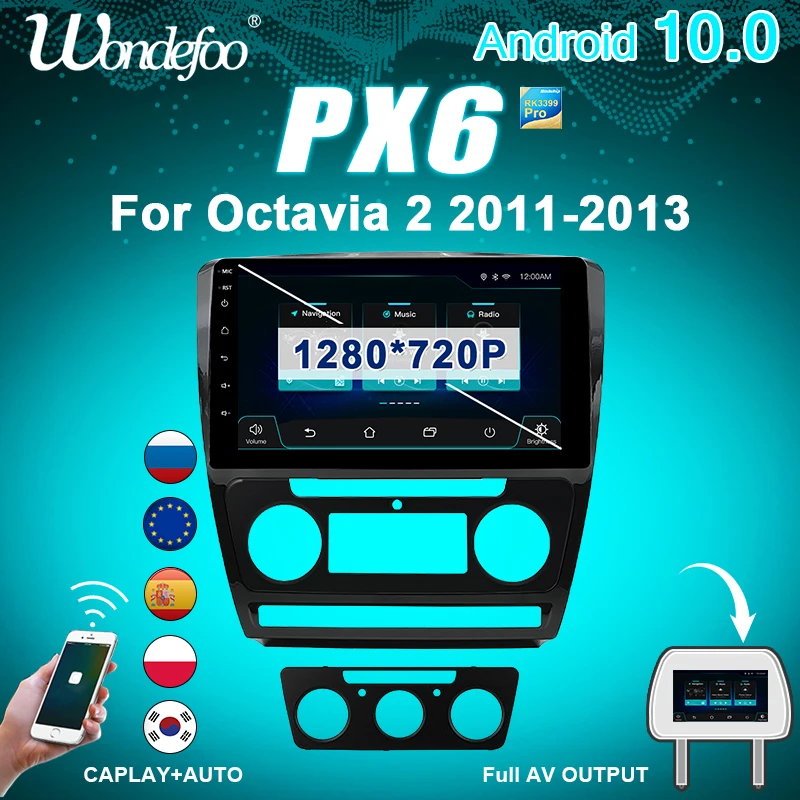 магнитола 2 din андроид Android 10 автомагнитола радио PX6 для Skoda Octavia 2008 2013