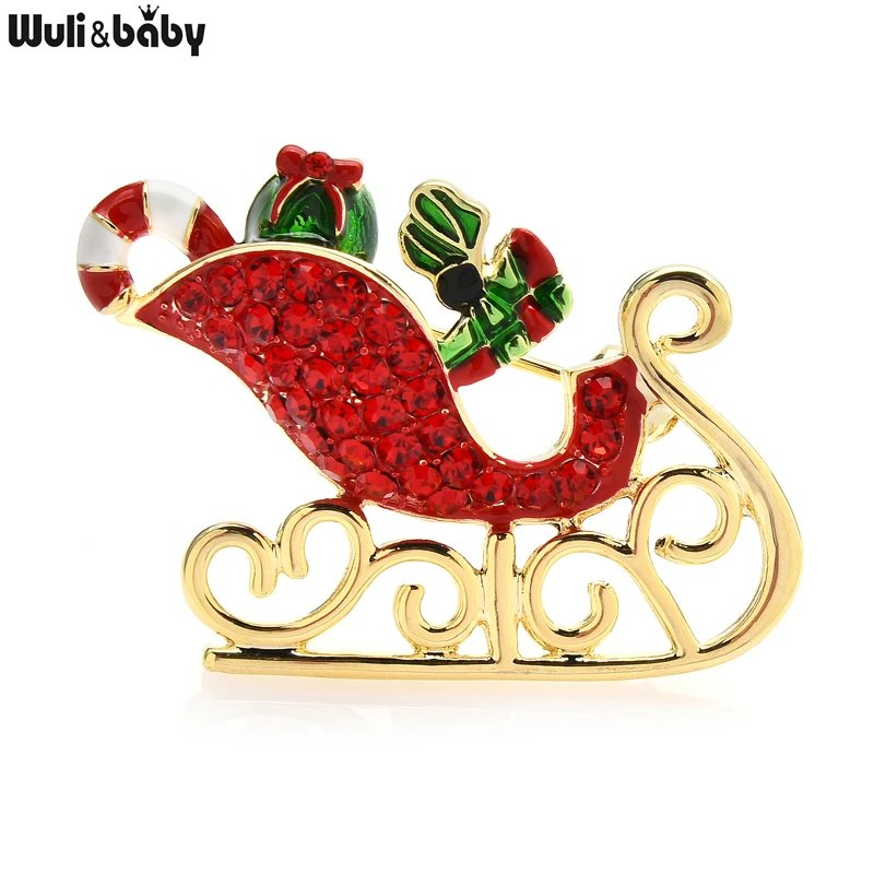 

Wuli&baby New Rhinestone Sleigh Brooches For Women Taking Gifts Sleg Christmas New Year Brooch Pin Gifts