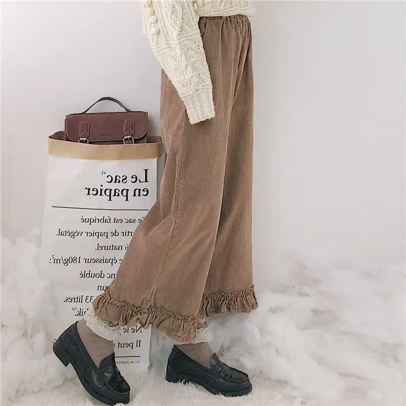 

Casual Wooden Ear Loose Corduroy Pants Women's Trousers Japanese Kawaii Harajuku Ulzzang Female Cute Harajuku Denim For Women