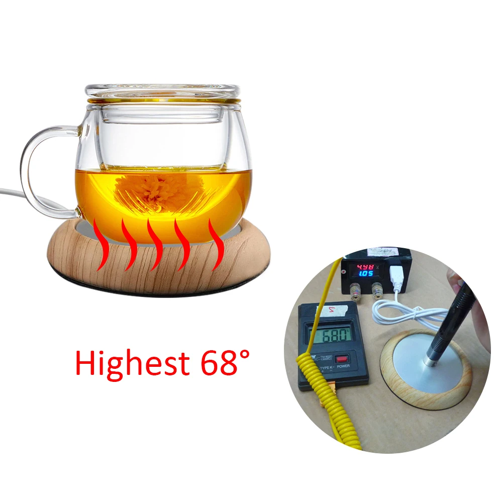 

USB Coffee Cup Heating Coaster Pure Metal Customized Wood Grain Color Insulated Coaster 5W High Power Office Supplies