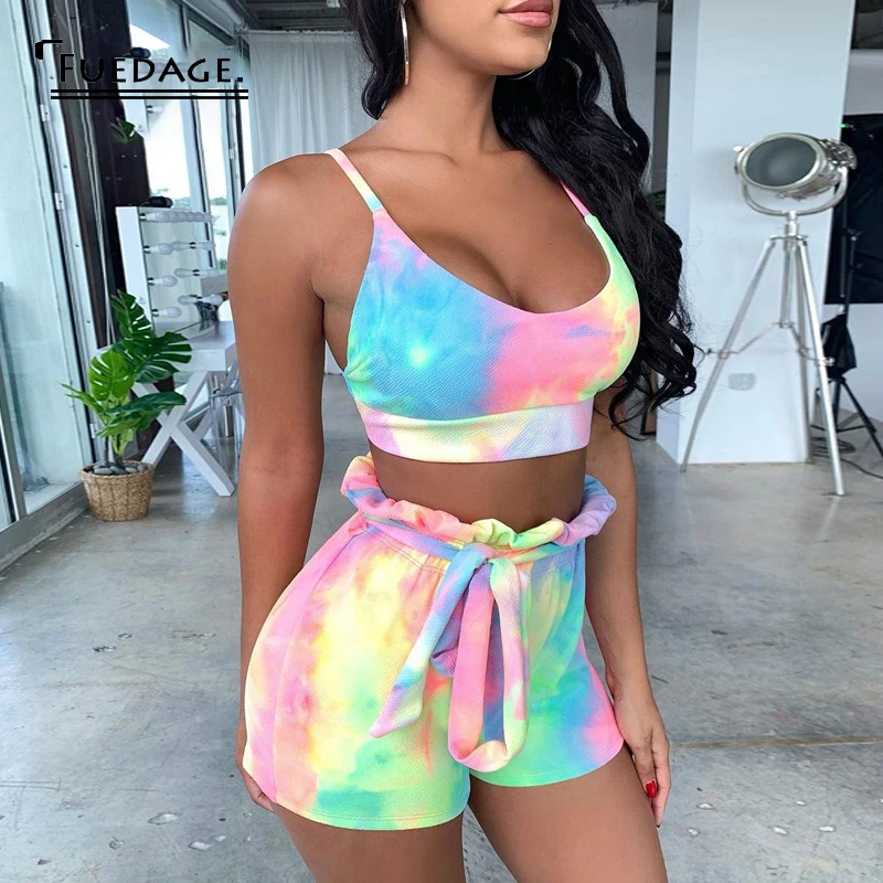 Fuedage летний пикантный комплект из двух предметов без рукавов с поясом и открытой