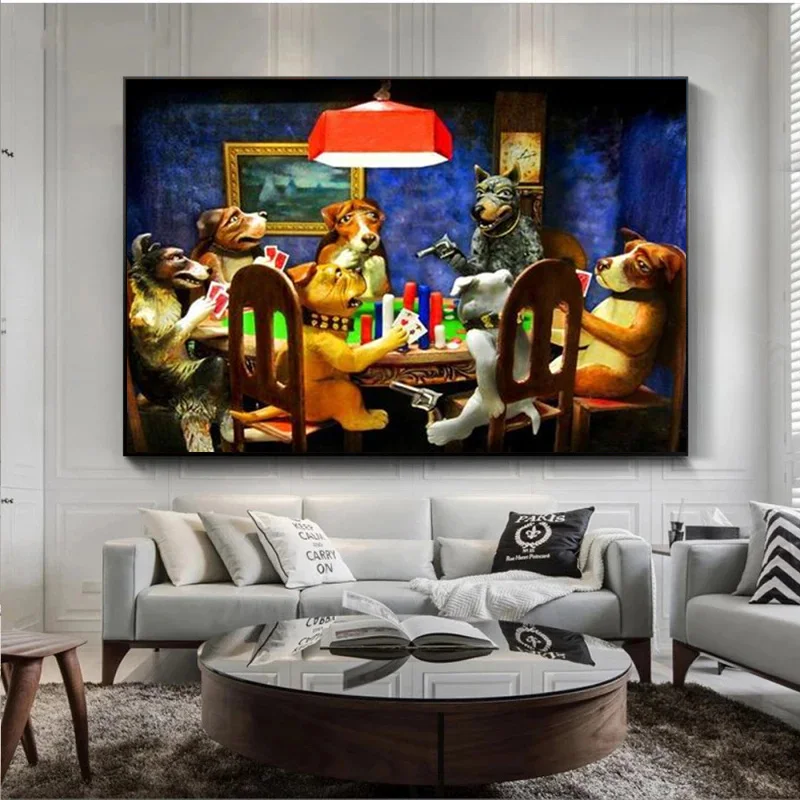 Картина на холсте "Собаки играют в покер" в смешном стиле - украшение для жилой комнаты, спальни и домашнего декора.