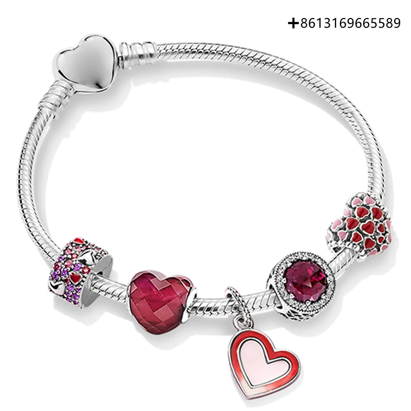 

SIEMTO 100% 925 Sterling Silver Love ZT0243 Heart-shaped Stringed Bracelets Set 2019 Valentine's Day Surprise Fashion Gift