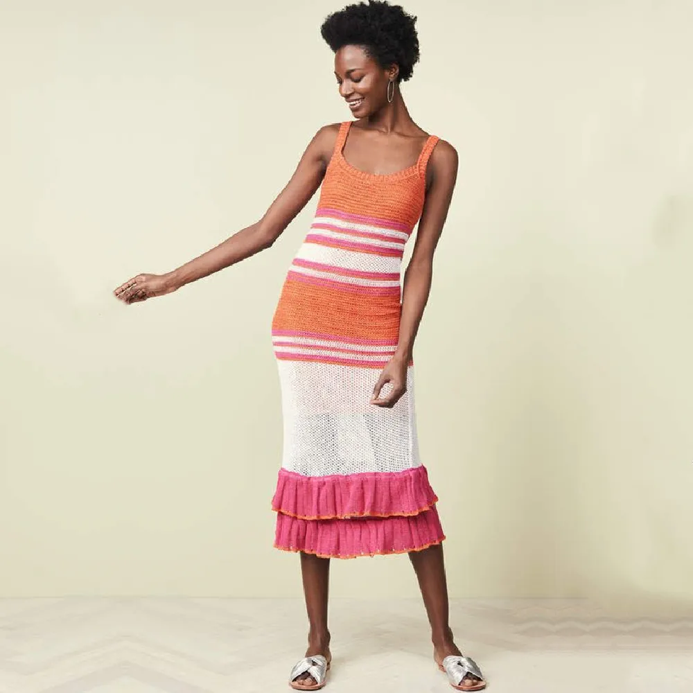 2021 Сексуальная Туника Пляжная накидка полосатые вязаное крючком платье пляжные