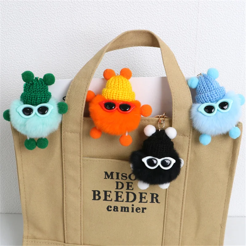 Брелок с помпоном из искусственного меха кролика для женщин, автомобильный аксессуар, мягкий мяч из искусственного меха для сумки, подвеска...