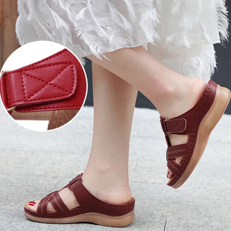 Brand Women Shoes Summer Ladies Casual Outdoor Beach Slides Sandals Leather Female Platform Retro Shoes plus size 35-43