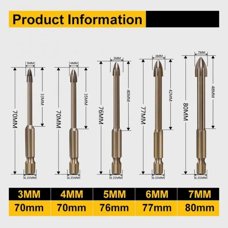 5PC Efficient Universal Drilling Tool Cross Alloy Bits Cemented Carbide Drill Bit Set Ceramic Brick Wall Hole Opening Power Tool images - 6
