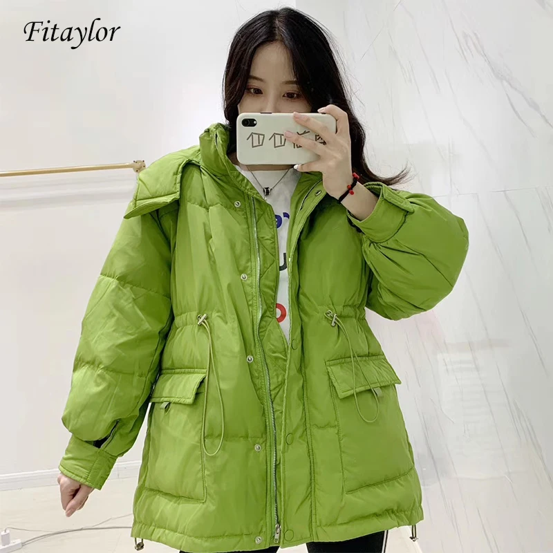Fitaylor новинка женское пуховое пальто с капюшоном белая утка зимняя куртка женские