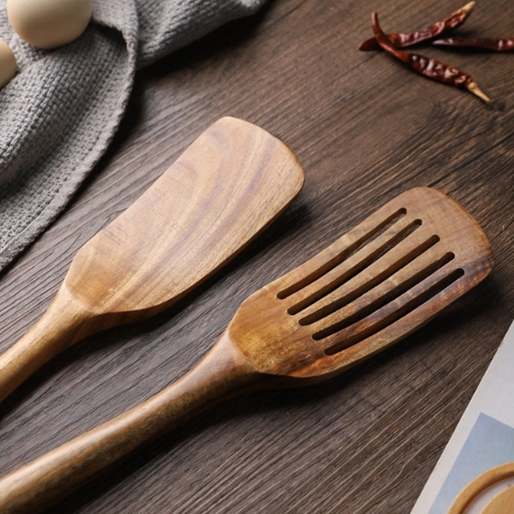 Шпатель с длинной ручкой из тикового дерева домашняя антипригарная сковорода