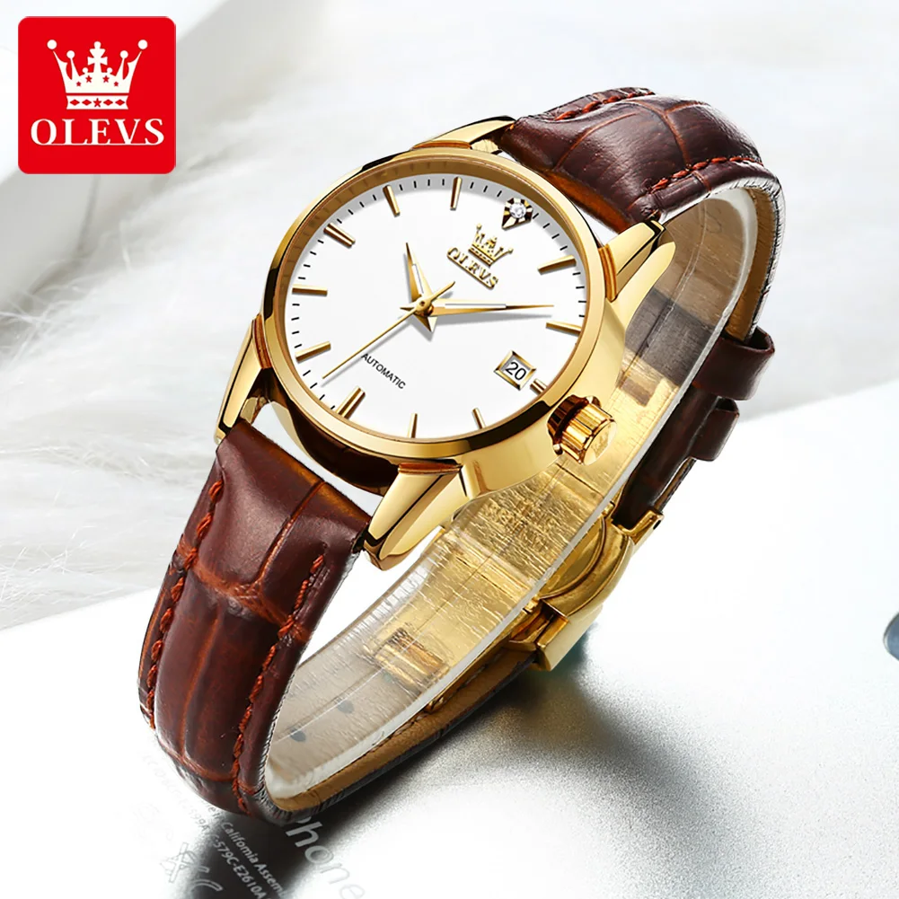 OLEVS New Ms Watches Classic Mechanical Leather Watch Luxury Men Automatic Watches Business Ms Waterproof Clock Reloj de mujer enlarge