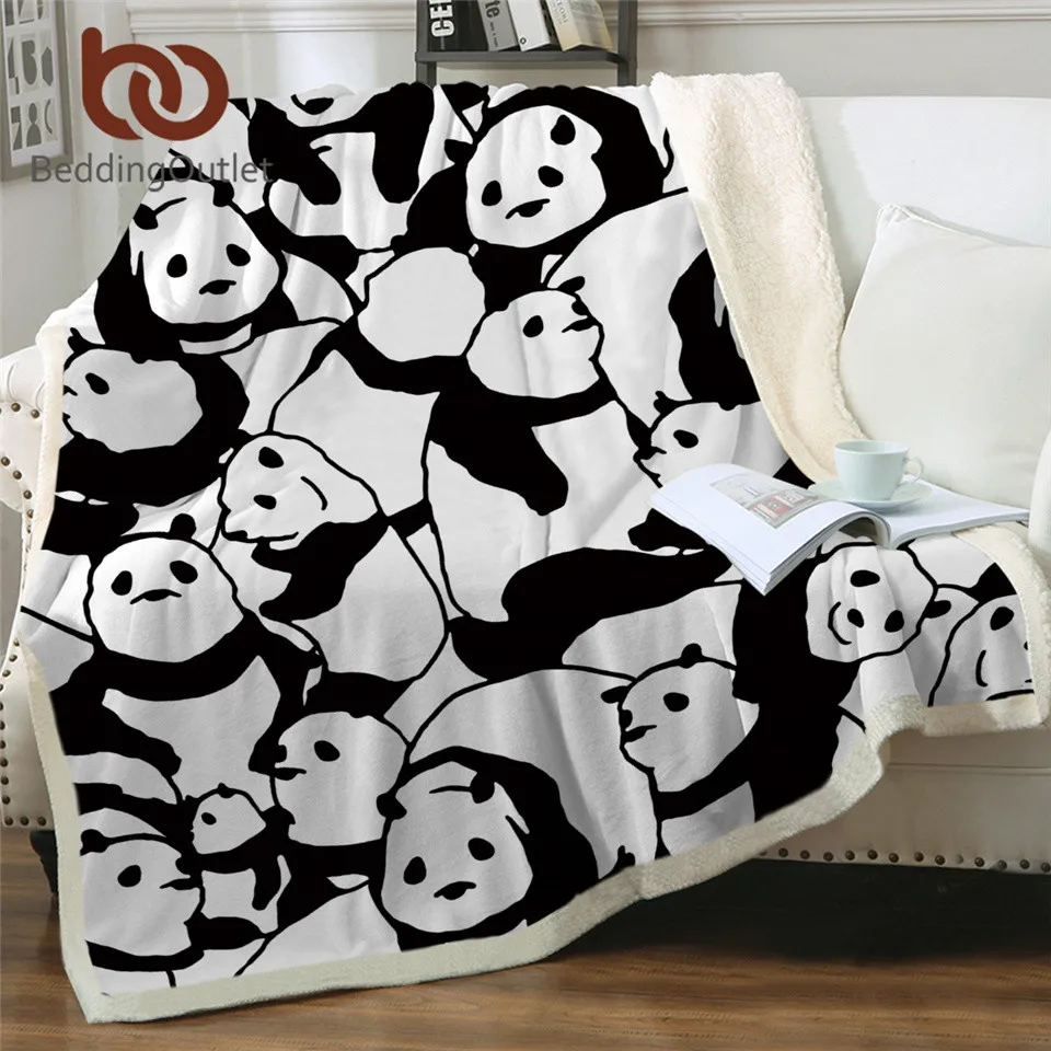 BeddingOutlet шерпа плед одеяло s черно белое симпатичное панды Хрустальное бархатное