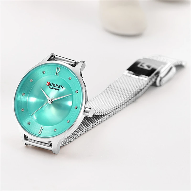 Модные сетчатые женские наручные часы Curren дамское платье со стальным ремешком