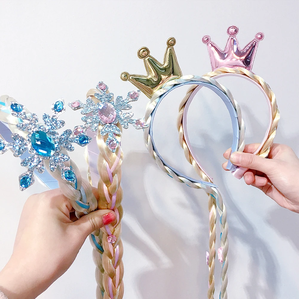 Kids Girls Multi-occasional Attractive Stylish Convenient Princess Crown/Snowflake Braided Wig Hair Hoop Headband Costume Prop | Мать и