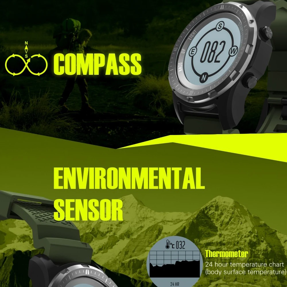

Men's Outdoor Sports Smart Watch GPS Compass Altitude Pressure Barometer Temperature Waterproof Smartwatch Heart Rate Monitoring