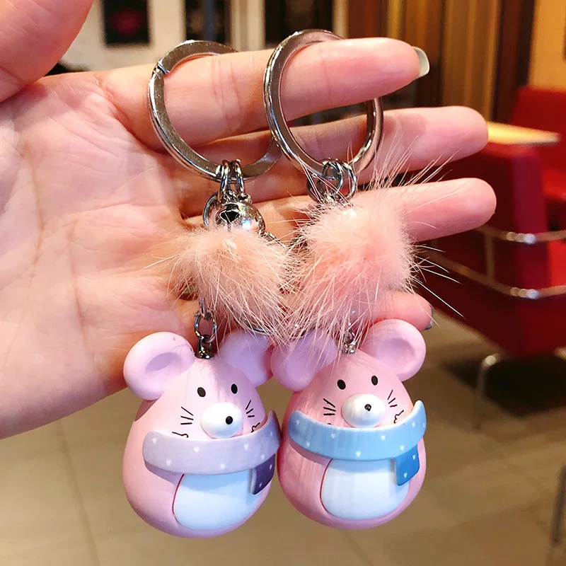 Новинка милая цепочка для ключей с крысами Женская мультяшная мышка меховой