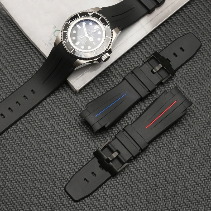 20mm 21mm 22mm Waterproof silicone rubber watch strap is suitable for Rolex single red black green water ghost watch chain