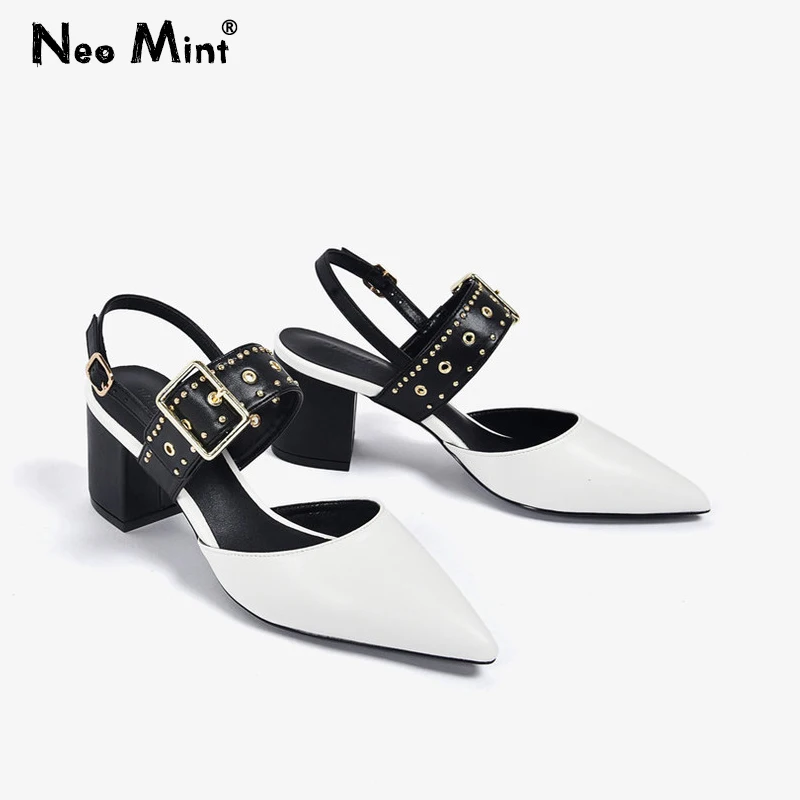 2019 с заклепками женские босоножки не сужающийся к низу каблук острый носок