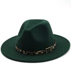 Шляпа-федора шерстяная с широкими полями и леопардовым ремнем, для мужчин и женщин