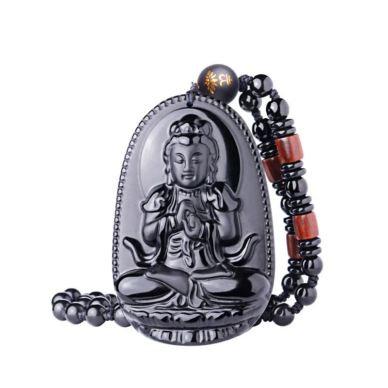 Натуральный черный обсидиан Будда нефритовый кулон ожерелье модное очарование