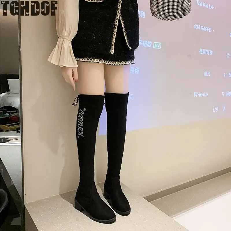 TGHDOF Women's Boots Spring And Autumn Fashion New High Quality High Boots Rhinestone Ring Decoration Round Head Solid Color