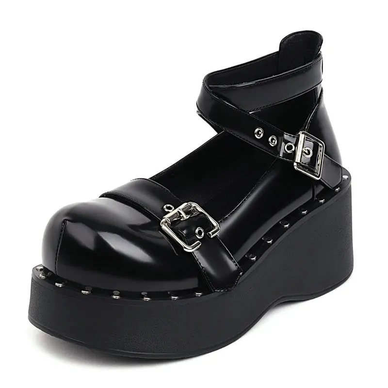 

College Student Shoes Girl LOLITA Shoes Uniform Patent Leather Platform Heels Ankle Strap Womens Pumps 2021 New Spring