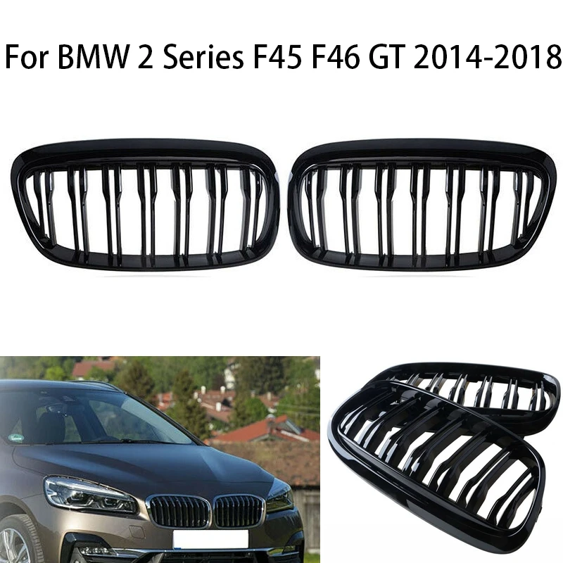 

For BMW 2 Series F45 F46 GT 2014-2018 Gloss Black Grills Mesh Front Kidney Grille Radiator Grill Front Grille Hood