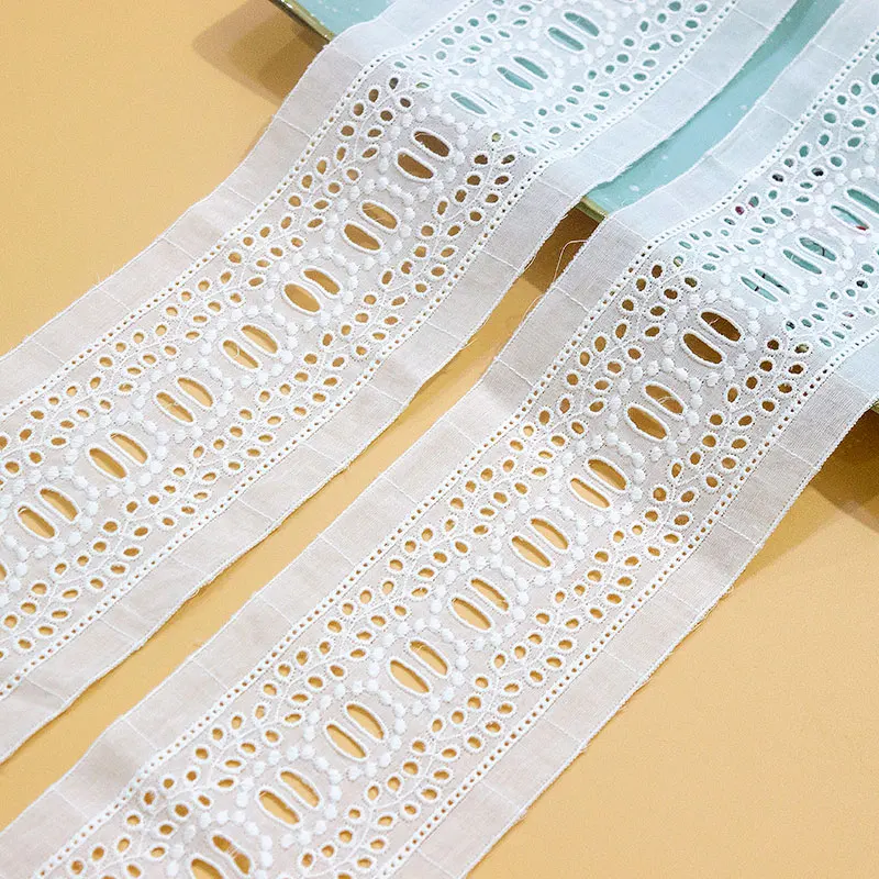 

Lace Trim 5 Yard Ivory Cotton Cloth Embroidered Ribbon Tapes Dress Clothing Top Sewing Fabric 9.6cm 3.7" Wide M4F152