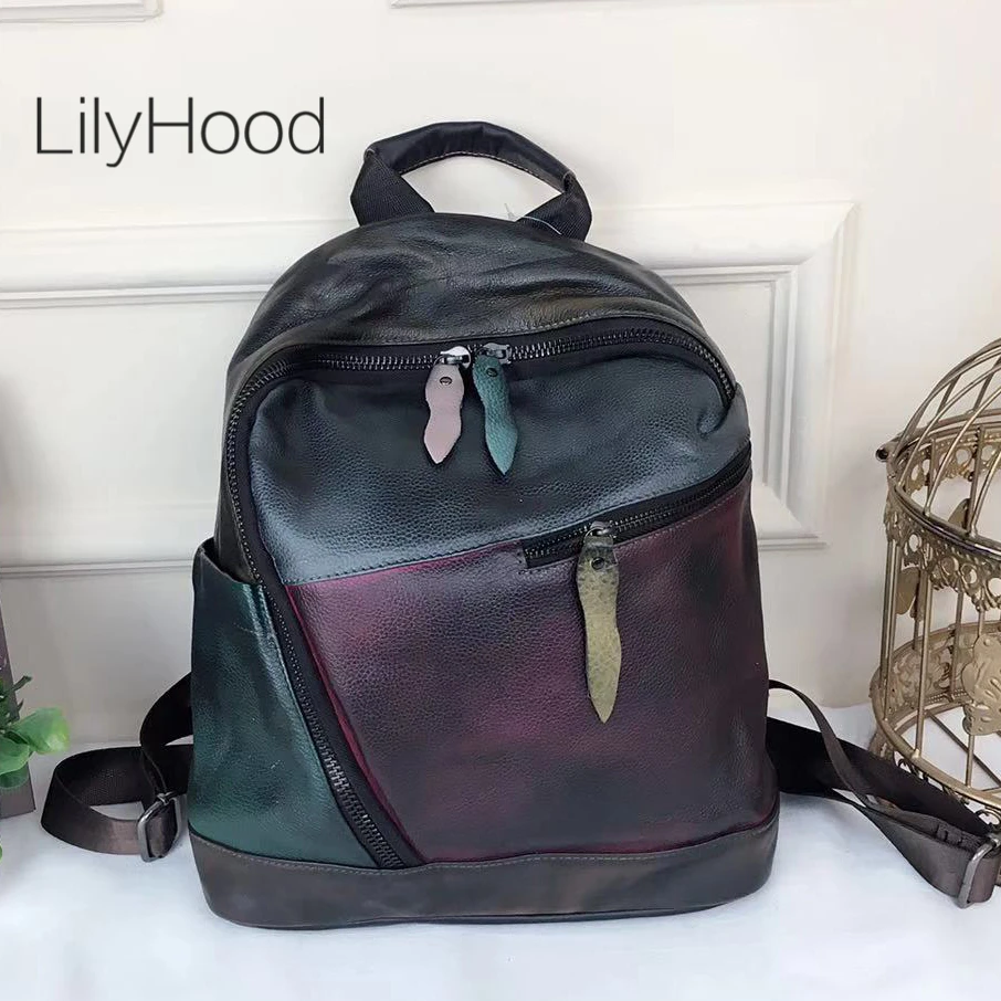 Высококачественный натуральный кожаный рюкзак для женщин с несколькими
