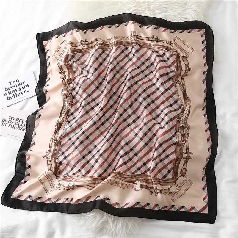 2021 Plaid Silk Scarf Women Luxury Brand Neck Scarves Hair Band Foulard Lady Accessories Square Head Wraps Bandana |