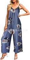 2022 european and american womens casual summer jumpsuit no sleeve thin shoulder belt wide leg jumpsuit with pocket