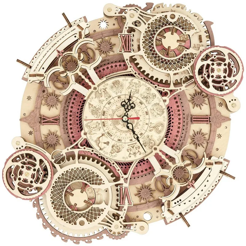 

3D Wooden Puzzles for Adults & Teens, Mechanical Gear Wall Clock Model Kit - Zodiac Wall Clock