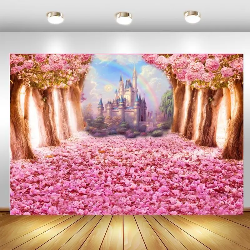 

Фон для фотосъемки с изображением замка для вечеринки в честь Дня рождения девочек, цветочный морской радуги, фон для фотостудии, Декор, бан...