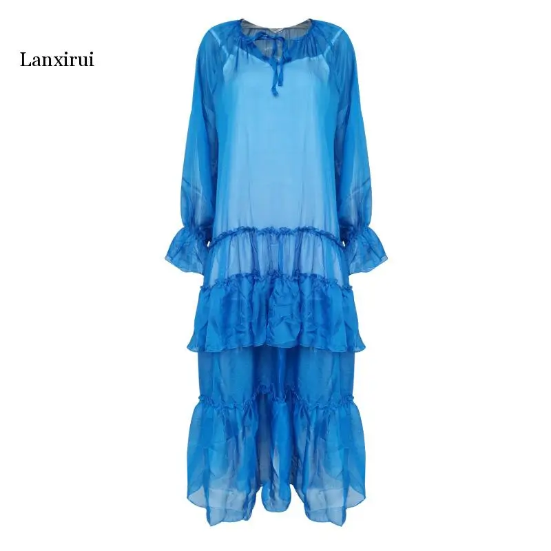 Женское шифоновое платье с оборками на рукавах и V-образным вырезом | Женская