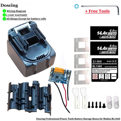 Пластиковый чехол Doscing 14,4 В с перезаряжаемым литий-ионным аккумулятором для электроинструментов Makita 14 в, аккумуляторы BL1460 BL1430 1415 194066-1 BL1450