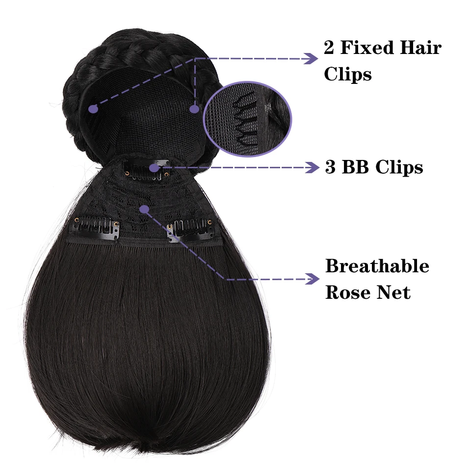 BUQI Synthetic Fake Hair Bun with Bang For Women Heat Resistant Fiber Chignons HairPiece Ponytail Wig Clip in Extension | Шиньоны и