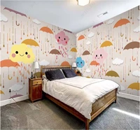 customized large 8d wallpaper wall cloth children room clouds rain expression lovely cartoon background wall