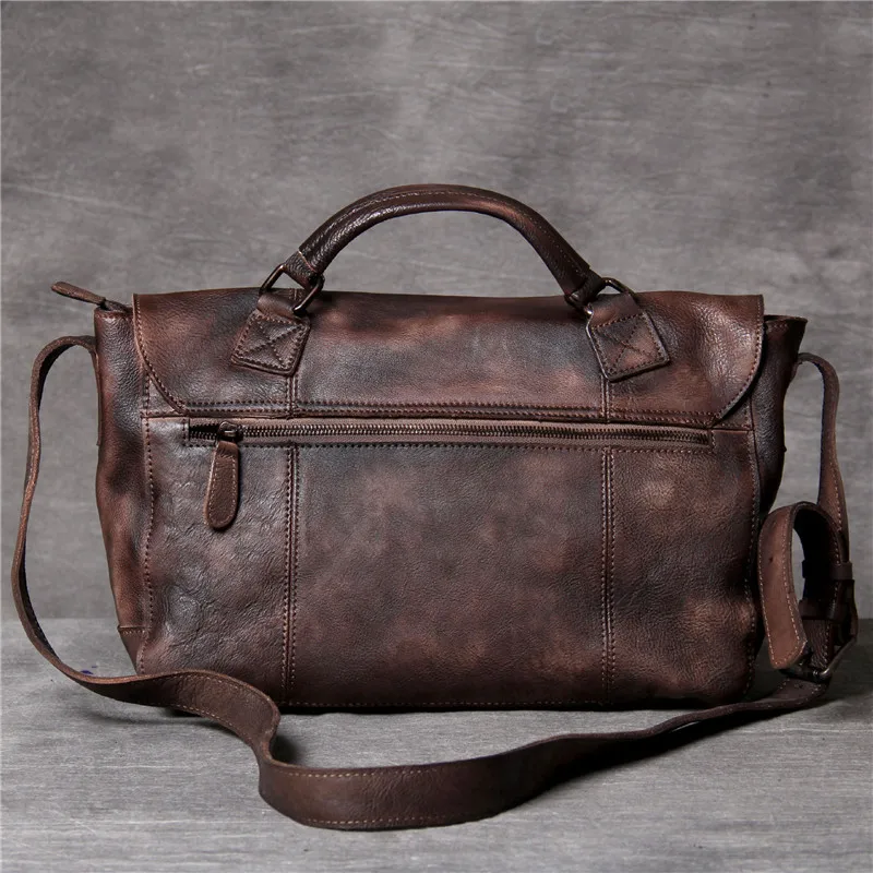 Business casual genuine leather men's briefcase vintage first layer cowhide cowhide work 13 inch laptop shoulder messenger bags
