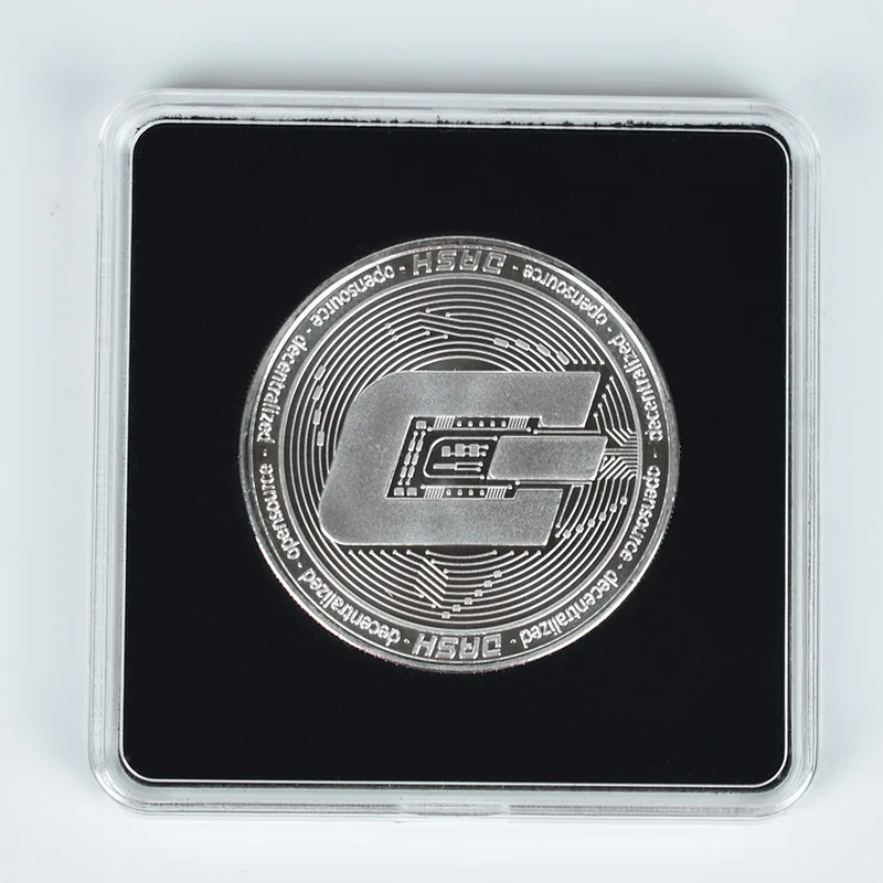 

40mm Dash Coins Cryptocurrency Metal Coin with Square Coin Display Case