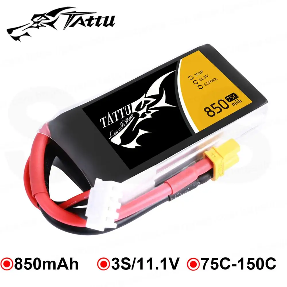 Литий полимерные батареи TATTU 11 1 В 850 мАч Lipo 3 s 75C RC batterie avec XT30 штепсельные pour FPV 180 150