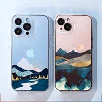 hand painted scenery phone case for iphone 13 12 11 8 7 plus mini x xs xr pro max transparent soft